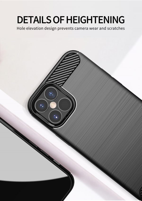 For iPhone 12 Pro - Carbon Fiber Shockproof TPU Back Cover Black